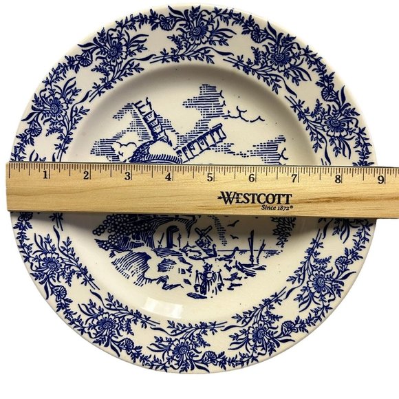 Vintage Royal C 52 Underglaze China Blue Windmill Pattern 9" Luncheon Plate - Picture 2 of 7